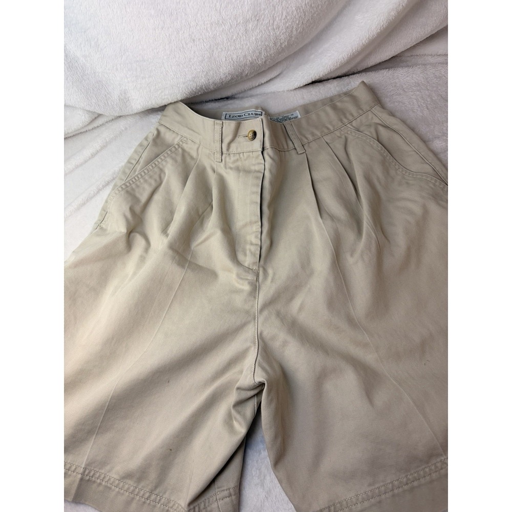 Vintage 90s Izod Club Pleated Chino Golf Shorts Womens 10 Beige Old Money Preppy